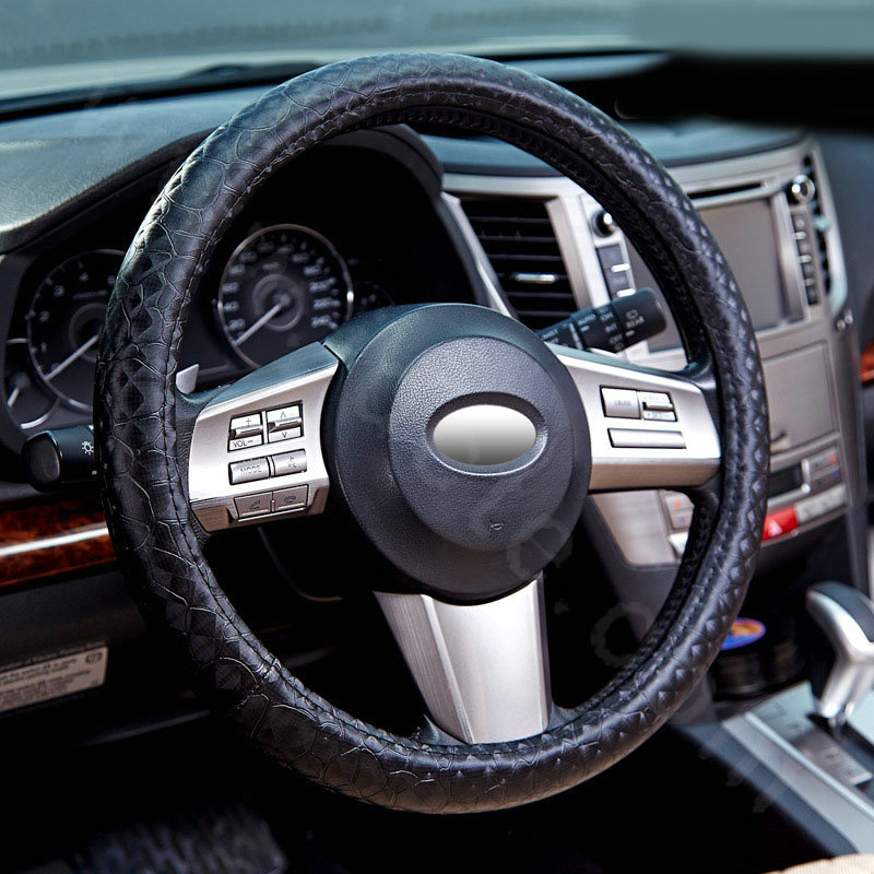 Man Casual Snake Print PU Leather Car Steering Wheel Covers 15 inch 38CM - Black