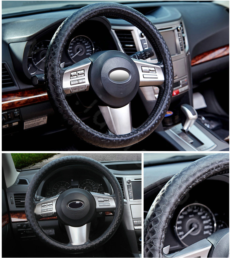 Man Casual Snake Print PU Leather Car Steering Wheel Covers 15 inch 38CM - Black