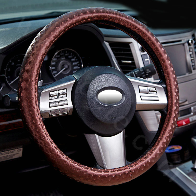 Man Casual Snake Print PU Leather Car Steering Wheel Covers 15 inch 38CM - Coffee