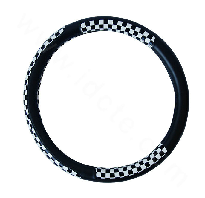 Man Classic Plaids PU Leather Car Steering Wheel Covers 15 inch 38CM - Black White