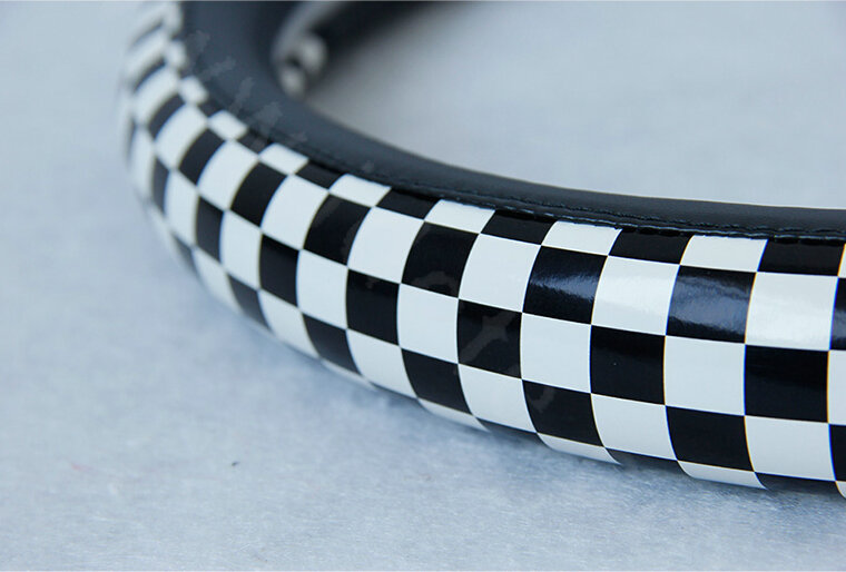 Man Classic Plaids PU Leather Car Steering Wheel Covers 15 inch 38CM - Black White