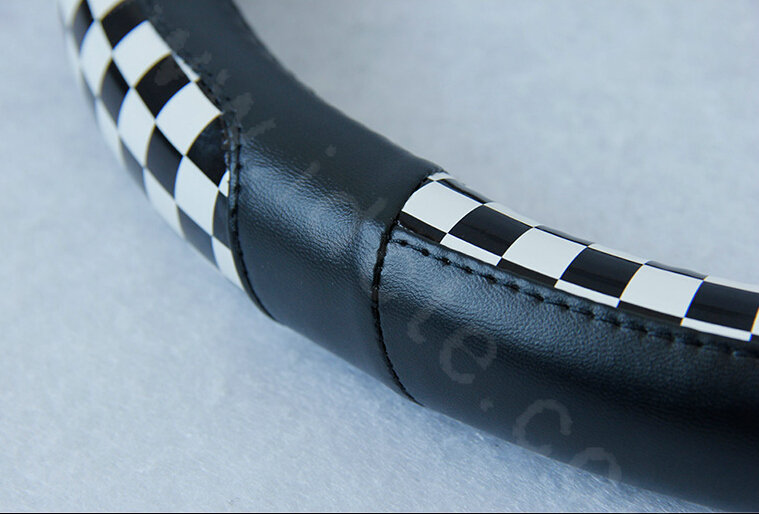 Man Classic Plaids PU Leather Car Steering Wheel Covers 15 inch 38CM - Black White