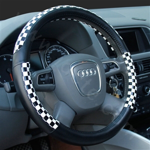 Man Classic Plaids PU Leather Car Steering Wheel Covers 15 inch 38CM - Black White