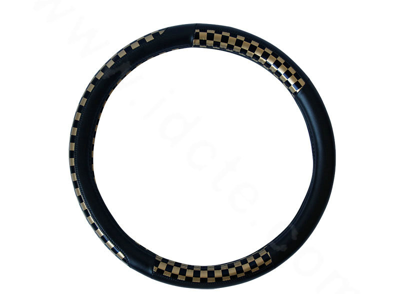 Man Classic Plaids PU Leather Car Steering Wheel Covers 15 inch 38CM - Gold Black