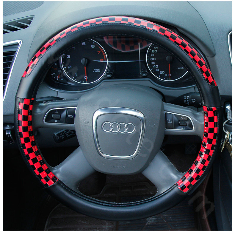 Man Classic Plaids PU Leather Car Steering Wheel Covers 15 inch 38CM - Red Black