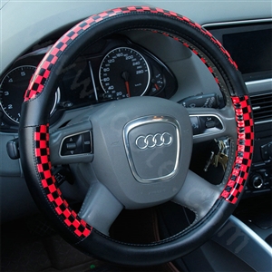 Man Classic Plaids PU Leather Car Steering Wheel Covers 15 inch 38CM - Red Black