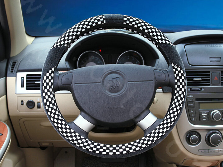 New Arrival Classic Plaid Winter Velvet Car Steering Wheel Covers 15 inch 38CM - Black White
