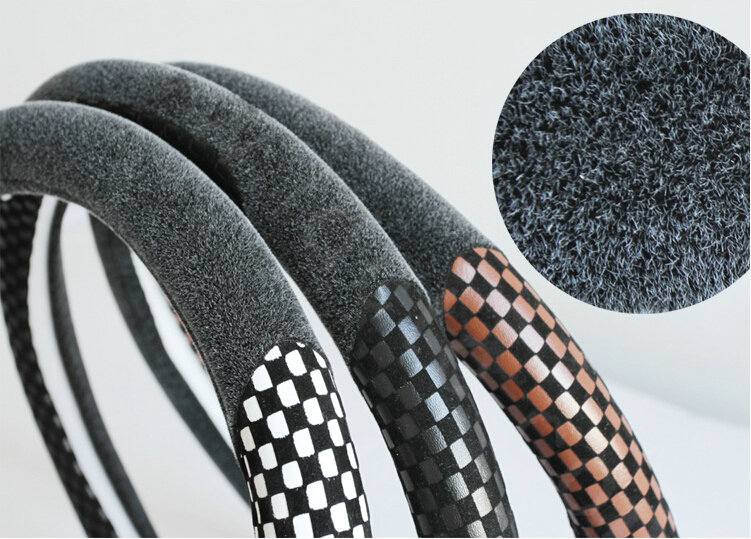 New Arrival Classic Plaid Winter Velvet Car Steering Wheel Covers 15 inch 38CM - Black White