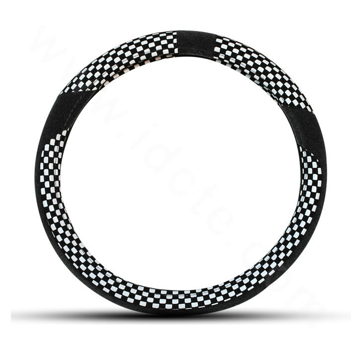 New Arrival Classic Plaid Winter Velvet Car Steering Wheel Covers 15 inch 38CM - Black White