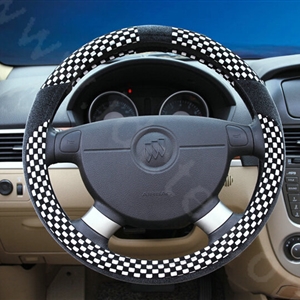 New Arrival Classic Plaid Winter Velvet Car Steering Wheel Covers 15 inch 38CM - Black White