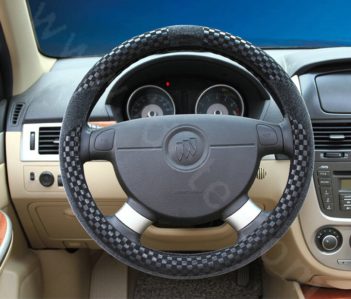 New Arrival Classic Plaid Winter Velvet Car Steering Wheel Covers 15 inch 38CM - Black