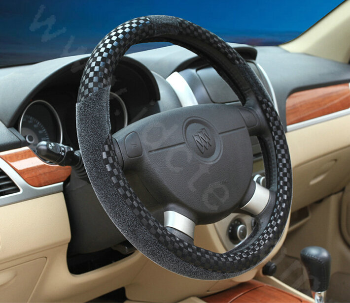 New Arrival Classic Plaid Winter Velvet Car Steering Wheel Covers 15 inch 38CM - Black