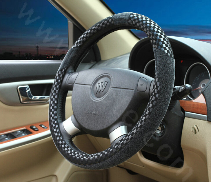 New Arrival Classic Plaid Winter Velvet Car Steering Wheel Covers 15 inch 38CM - Black