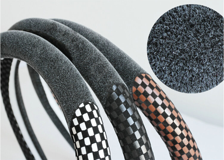 New Arrival Classic Plaid Winter Velvet Car Steering Wheel Covers 15 inch 38CM - Black