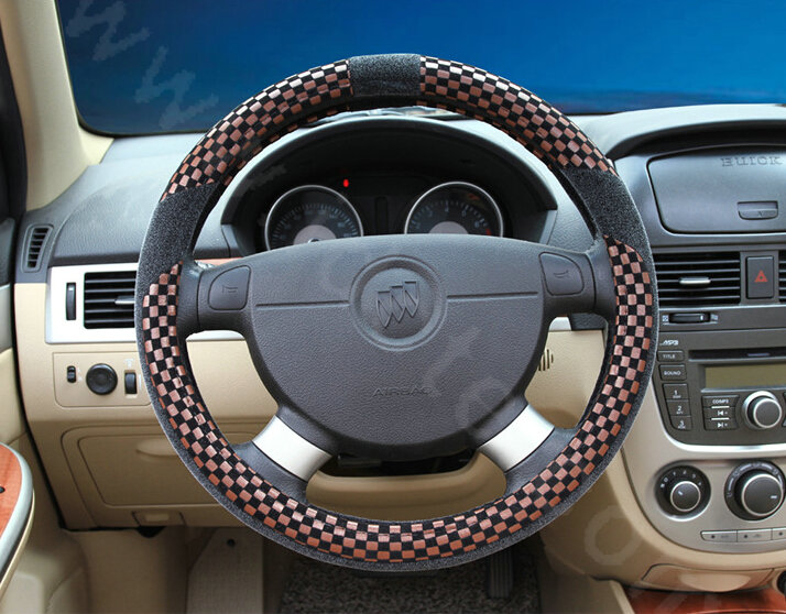 New Arrival Classic Plaid Winter Velvet Car Steering Wheel Covers 15 inch 38CM - Brown Black