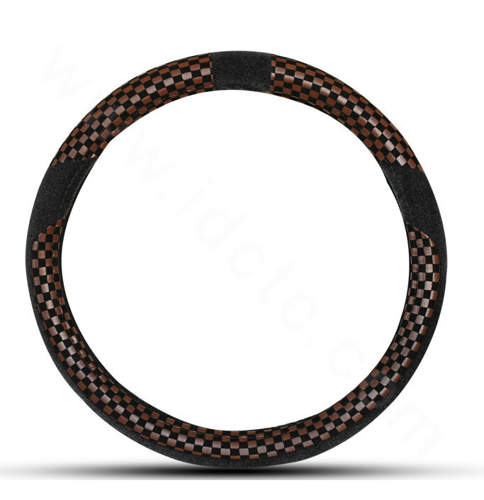 New Arrival Classic Plaid Winter Velvet Car Steering Wheel Covers 15 inch 38CM - Brown Black