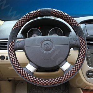 New Arrival Classic Plaid Winter Velvet Car Steering Wheel Covers 15 inch 38CM - Brown Black