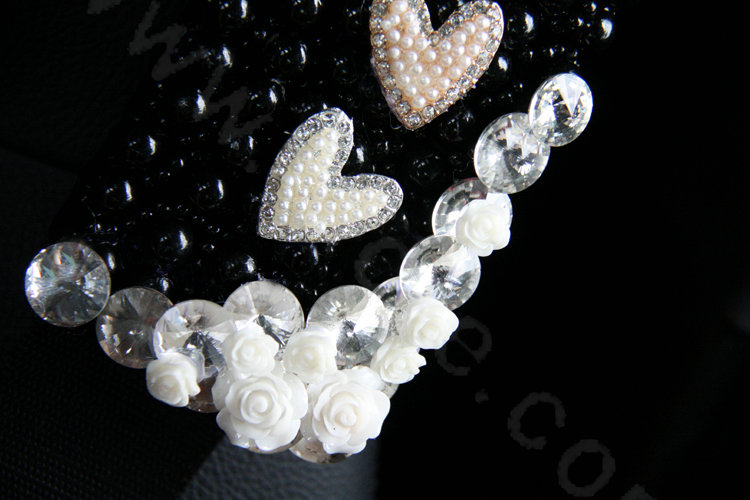 New Crystal Beads Pearls Rose Auto Seat Safety Belt Covers Genuine Sheepskin 2pcs - Black