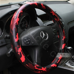 New Female Camo PU Leather Vehicle Steering Wheel Covers 15 inch 38CM - Red