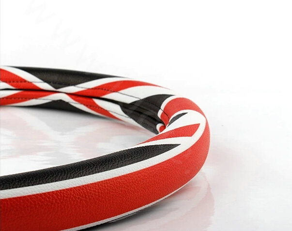 New High Quality British Flag PU Leather Car Steering Wheel Covers 15 inch 38CM - Red Black