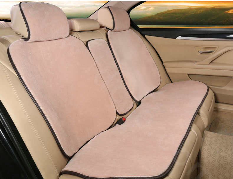 New Luxury Genuine Wool Auto Cushion Women Universal Car Seat Covers 15pcs Sets - Camel