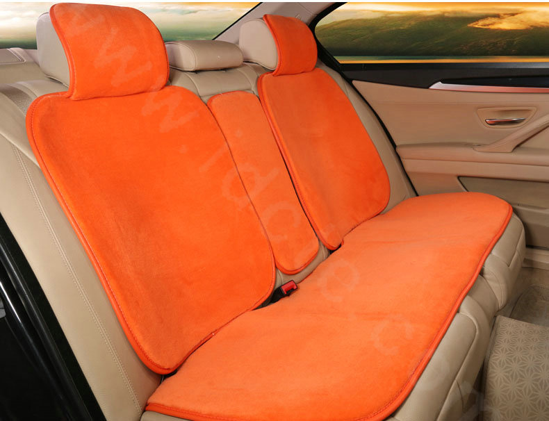 New Luxury Genuine Wool Auto Cushion Women Universal Car Seat Covers 15pcs Sets - Orange