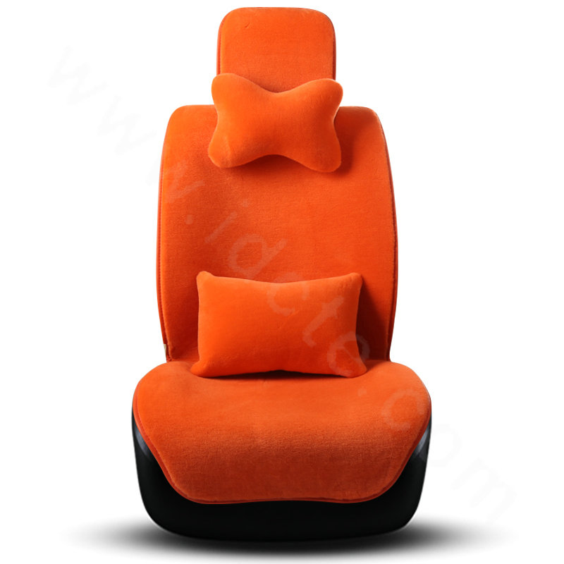 New Luxury Genuine Wool Auto Cushion Women Universal Car Seat Covers 15pcs Sets - Orange