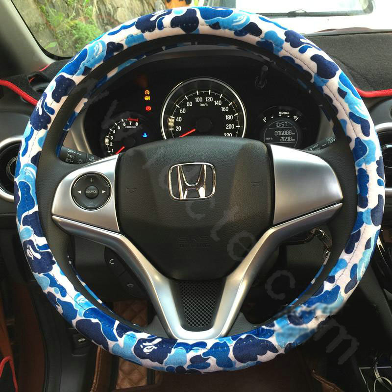 New Man Winter Plush Camo Car Steering Wheel Covers 15 inch 38CM - Blue