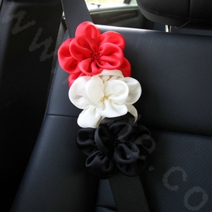 New Sexy Crystal Beads Rose Auto Seat Safety Belt Covers Genuine Sheepskin 2pcs - Red