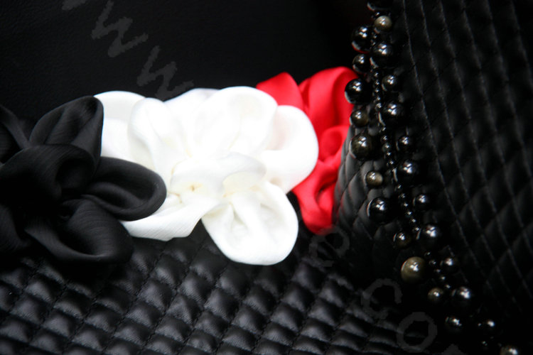 New Sexy Crystal Beads Rose Car Lumbar Pillow Genuine Sheepskin Support Cushion 1pcs - Black