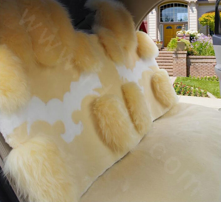 New Style Wool Auto Cushion Universal Genuine Sheepskin Car Seat Covers 4pcs Sets - Beige