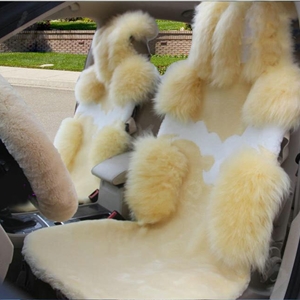 New Style Wool Auto Cushion Universal Genuine Sheepskin Car Seat Covers 4pcs Sets - Beige