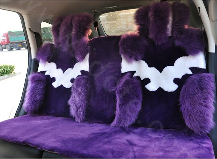 New Style Wool Auto Cushion Universal Genuine Sheepskin Car Seat Covers 4pcs Sets - Purple