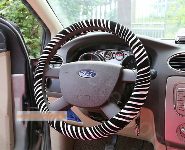 New Unique Zebra Print PU Leather Car Steering Wheel Covers 14 inch 36CM - White Black