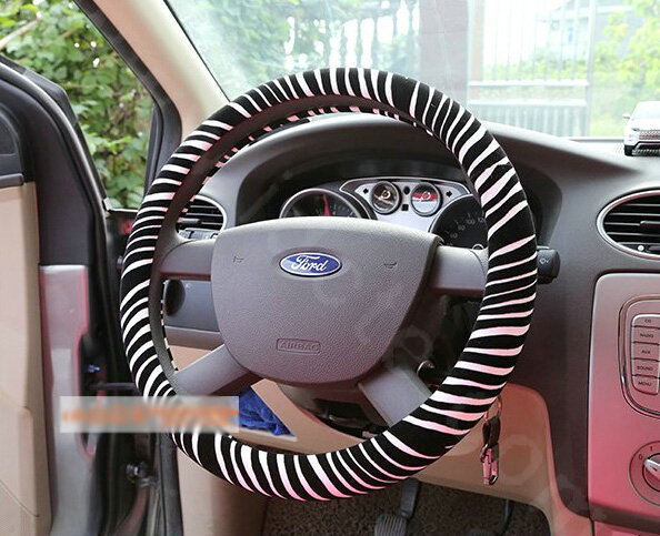 New Unique Zebra Print PU Leather Car Steering Wheel Covers 15 inch 38CM - White Black