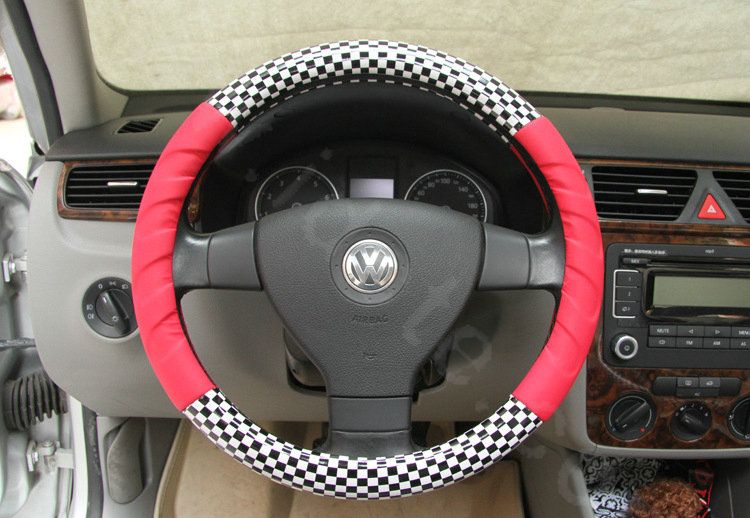 New Women Classic Plaids PU Leather Vehicle Steering Wheel Covers 15 inch 38CM - Rose
