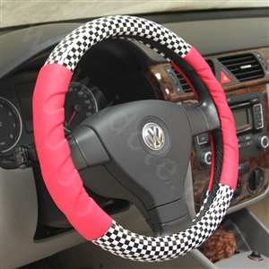 New Women Classic Plaids PU Leather Vehicle Steering Wheel Covers 15 inch 38CM - Rose