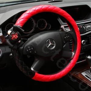 Newest Luxury Pearl Flower Car Steering Wheel Covers Genuine Sheepskin 14 inch 36CM - Red