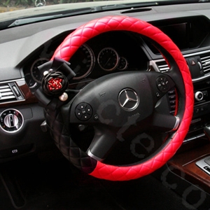 Newest Luxury Pearl Flower Car Steering Wheel Covers Genuine Sheepskin 15 inch 38CM - Red