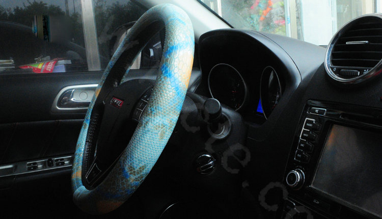Personality Pattern Snake Print PU Leather Car Steering Wheel Covers 15 inch 38CM - Blue