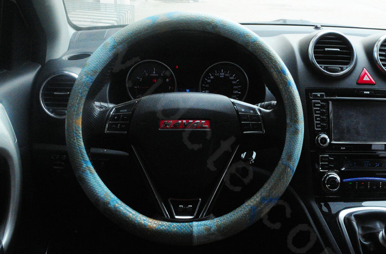 Personality Pattern Snake Print PU Leather Car Steering Wheel Covers 15 inch 38CM - Blue