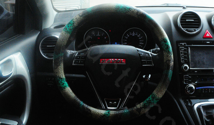 Personality Pattern Snake Print PU Leather Car Steering Wheel Covers 15 inch 38CM - Green