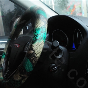 Personality Pattern Snake Print PU Leather Car Steering Wheel Covers 15 inch 38CM - Green