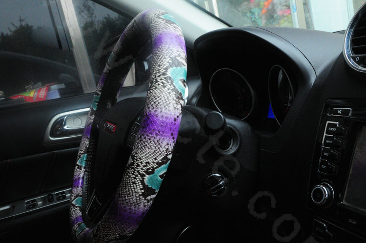 Personality Pattern Snake Print PU Leather Car Steering Wheel Covers 15 inch 38CM - Purple