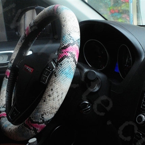 Personality Pattern Snake Print PU Leather Car Steering Wheel Covers 15 inch 38CM - White Pink