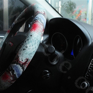 Personality Pattern Snake Print PU Leather Car Steering Wheel Covers 15 inch 38CM - White