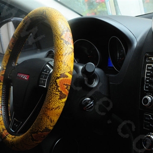Personality Pattern Snake Print PU Leather Car Steering Wheel Covers 15 inch 38CM - Yellow