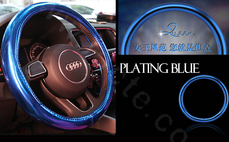 Personality Plating PU Leather Car Steering Wheel Covers 15 inch 38CM - Blue
