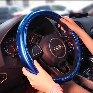 Personality Plating PU Leather Car Steering Wheel Covers 15 inch 38CM - Blue
