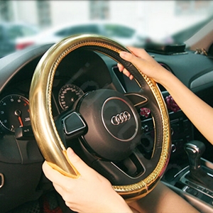 Personality Plating PU Leather Car Steering Wheel Covers 15 inch 38CM - Gold